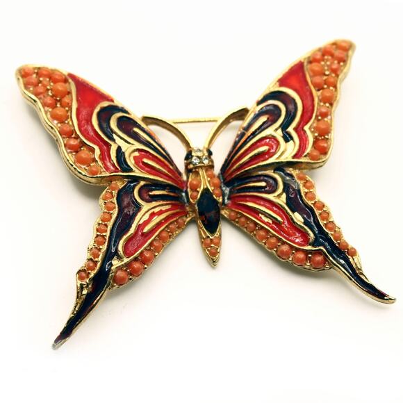 Vintage Enamel Butterfly Brooch Pin Vibrant Multicolor 2.5" Across - Hey Viv - Picture 3 of 6